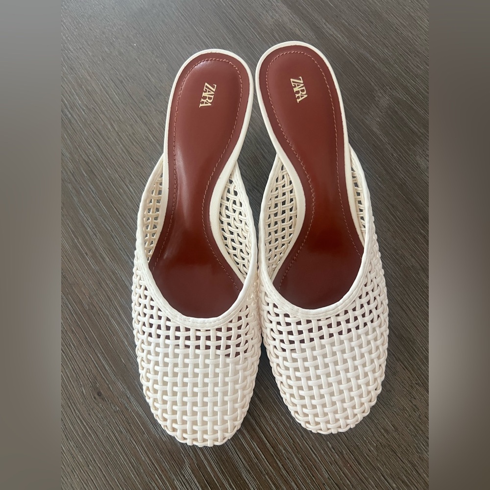 Zara Cream Woven Slip-On Shoes